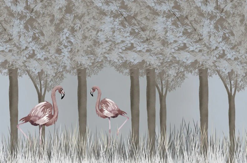 Enchanted pink flamingo wallpaper