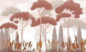 Terracotta cypress pine and pampas grass wallpaper