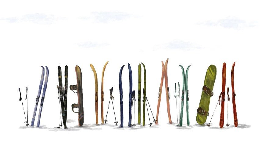 Panoramic wallpaper colorful skis