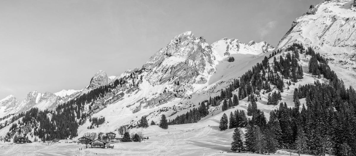 Panoramic alpine chalet wallpaper