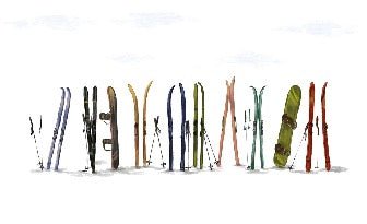 Panoramic wallpaper colorful skis