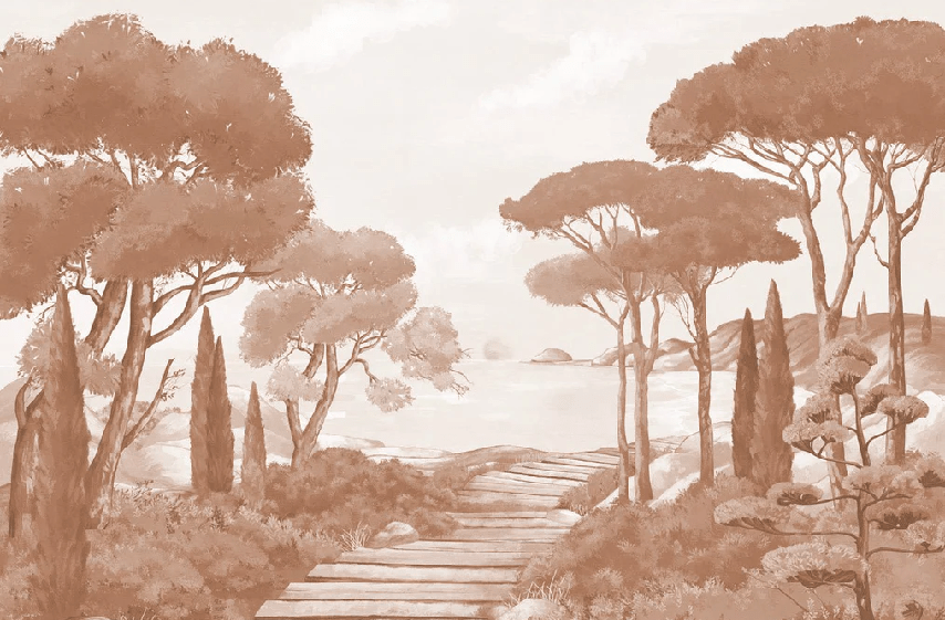 Papier peint balade dans les calanques terracotta - Muralconcept