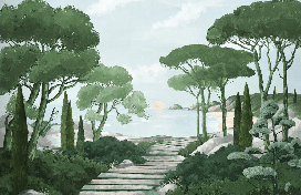 Papier peint balade dans les calanques vert - Muralconcept