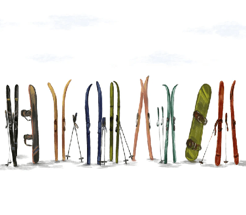 Colorful skis panoramic wallpaper