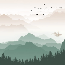 Papier peint montagne dans brume terracotta