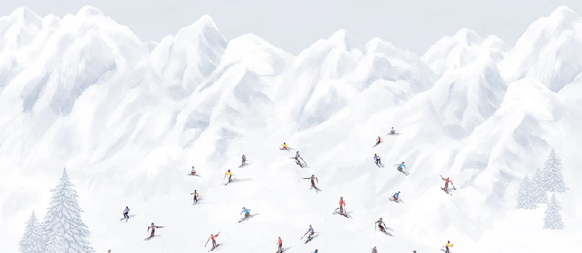 Colorful mountain skiers wallpaper