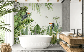 Exotic bird jungle bathroom wallpaper