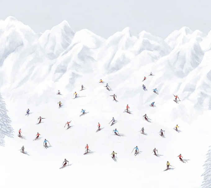 Colorful mountain skiers wallpaper
