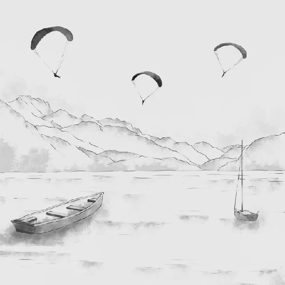 Annecy wallpaper - mountain peaks & art in monochrome