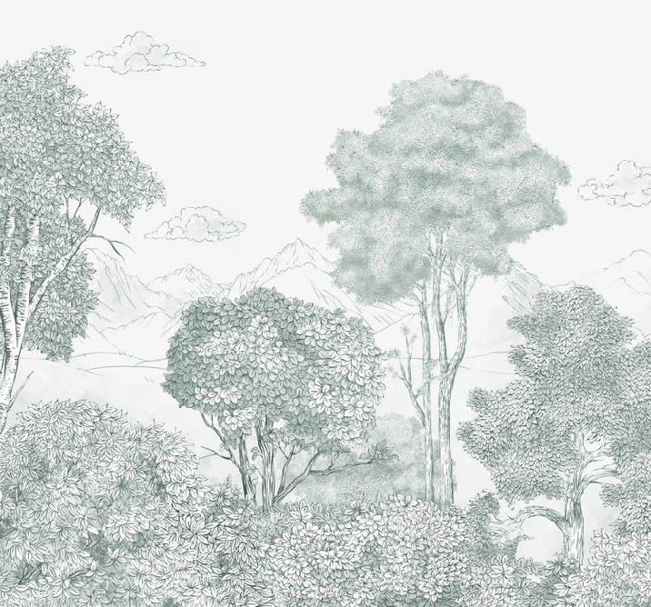 Panoramic wallpaper Forests and Mountains green