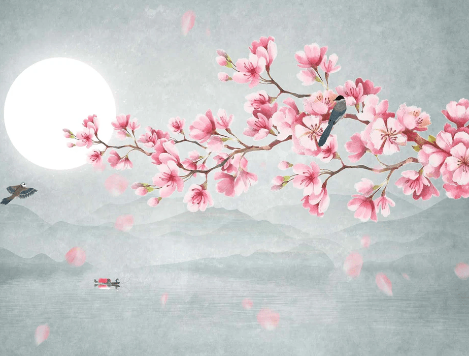 Poetic cherry blossom floral wallpaper