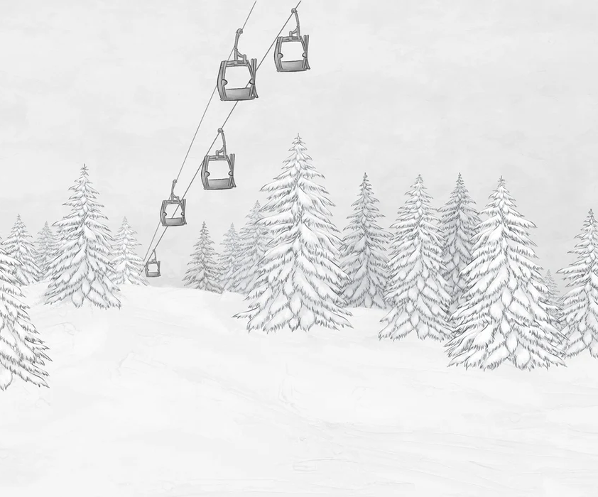 Papier peint montagne télécabine noir & blanc