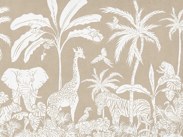 Monochrome beige safari children's wallpaper
