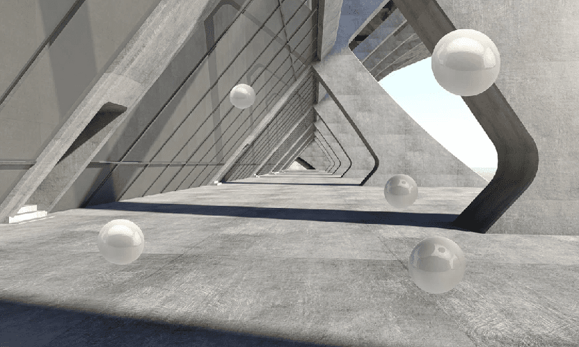 Papier peint 3D boules suspendues architectural - Muralconcept