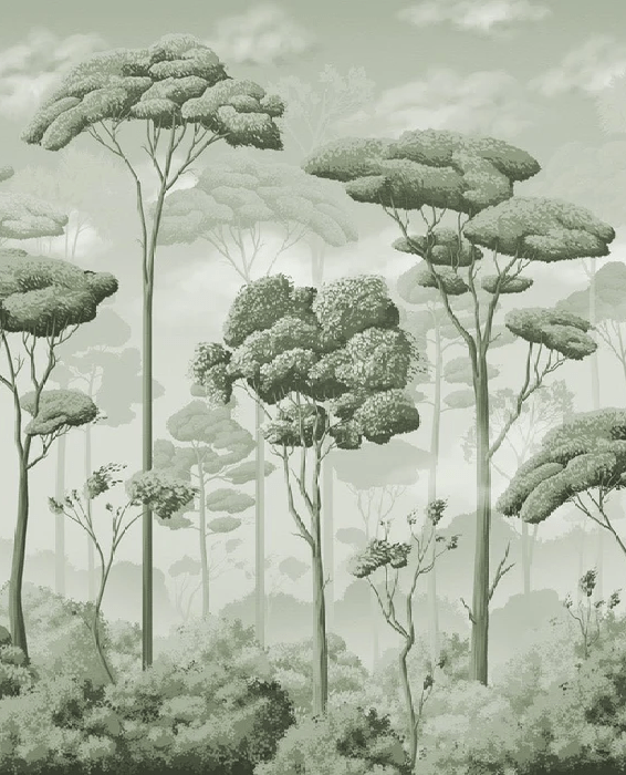 Panoramic wallpaper pine forest voluptuous green