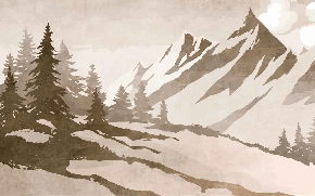 Vintage sepia pine tree and mountain wallpaper