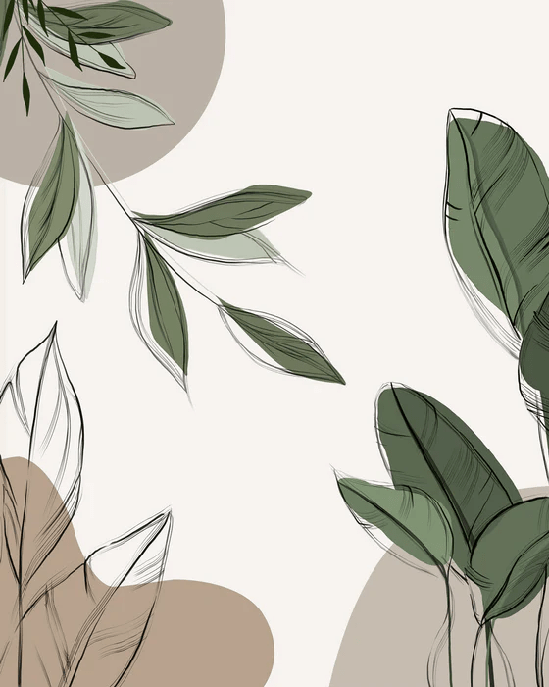 Papier peint panoramique végétal graphique taupe, XXL, tendance