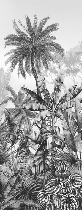 Papier peint wc tendance tropical noir et blanc, XXL, tendance