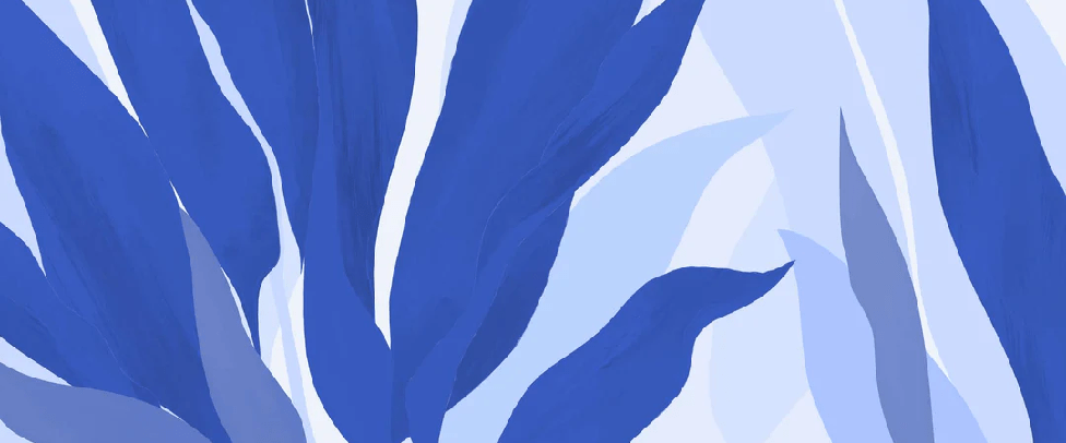 Panoramic wallpaper with blue floral fabric