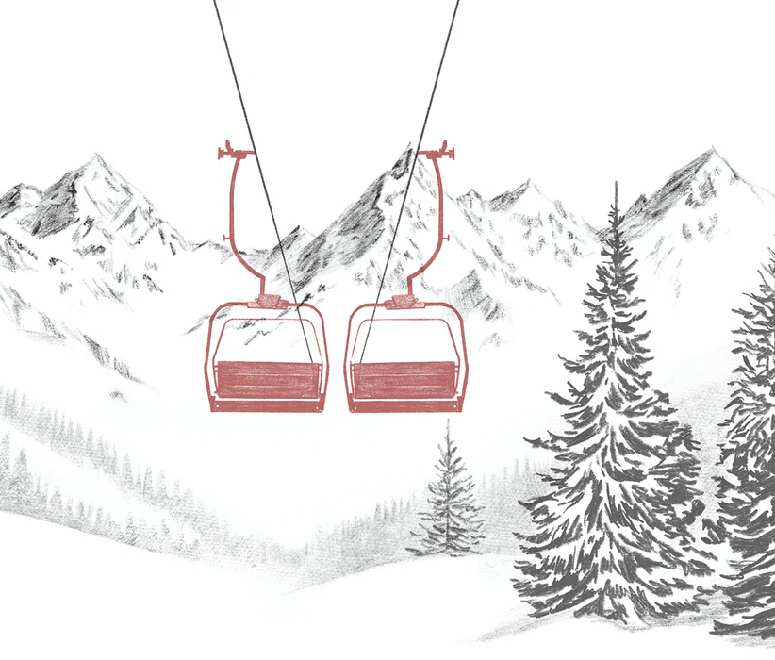 Papier peint immersion Alpine - Télésiège rouge - Muralconcept