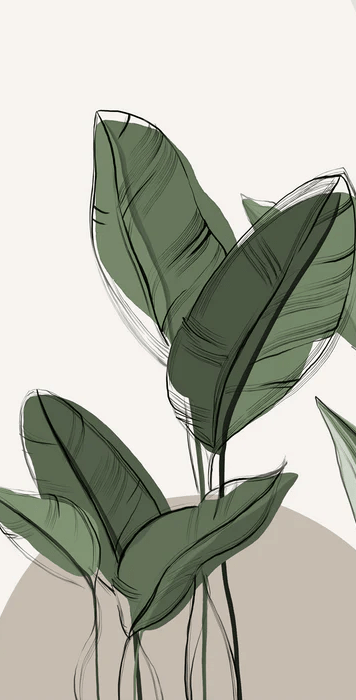 Taupe graphic plant panoramic wallpaper