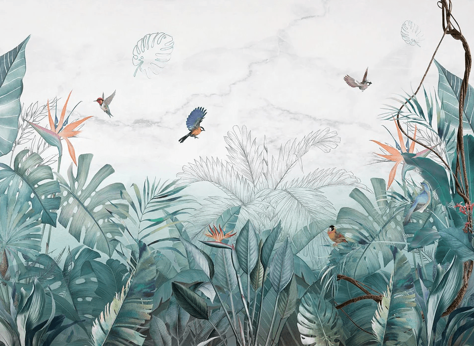 Blue marble jungle wallpaper