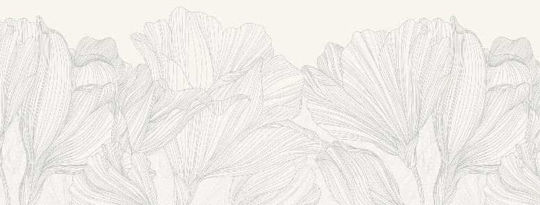 Gray and white panoramic wallpaper with floral pattern