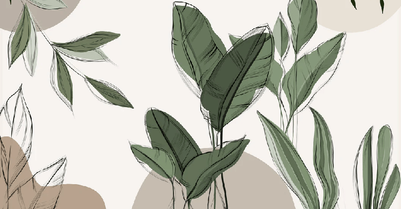 Taupe graphic plant panoramic wallpaper