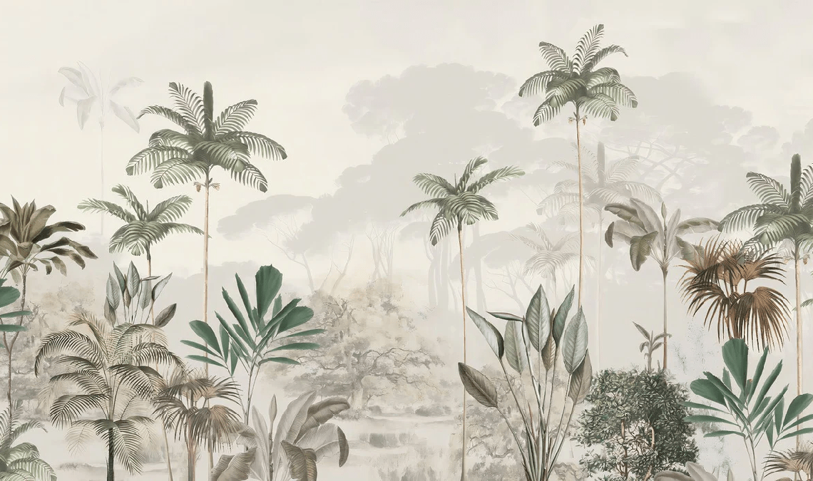 Panoramic jungle eden green wallpaper