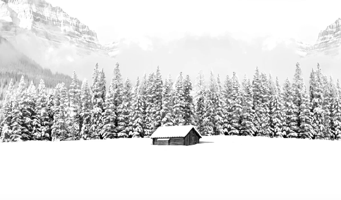 Panoramic mountain chalet wallpaper