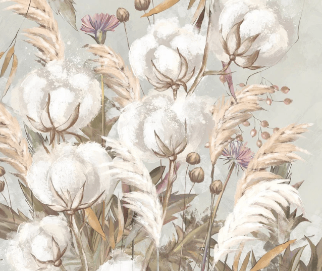 Panoramic cotton flower wallpaper