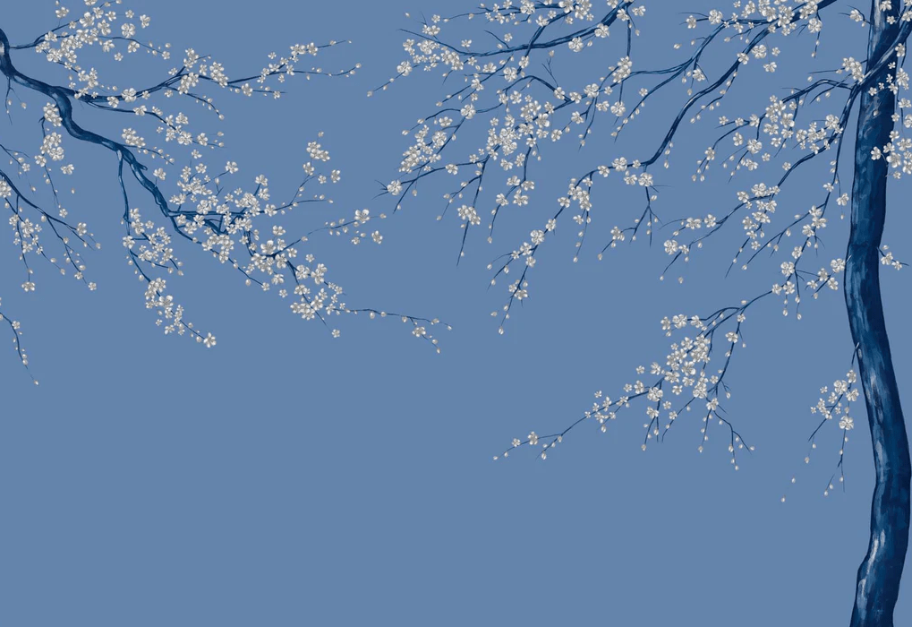 Sakura bluish flower panoramic wallpaper
