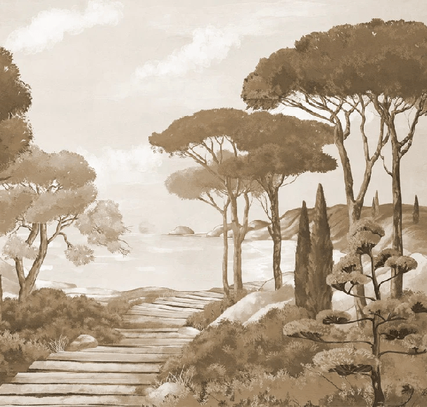 Papier peint balade dans les calanques monochrome