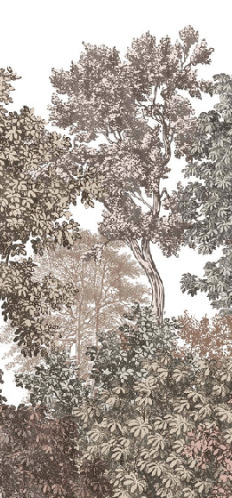 Forest landscape wallpaper with pink engraving