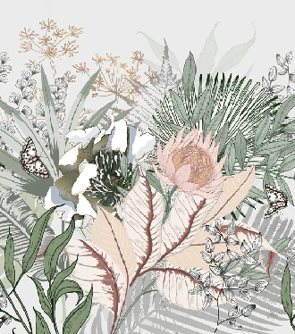 Botanical floral panoramic wallpaper