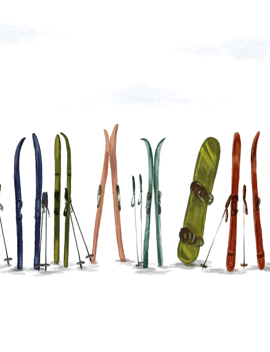 Colorful skis panoramic wallpaper