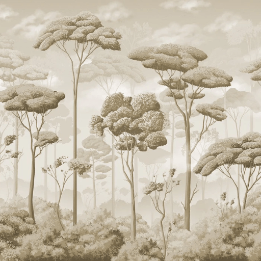 Sepia-toned voluptuous pine forest panoramic wallpaper