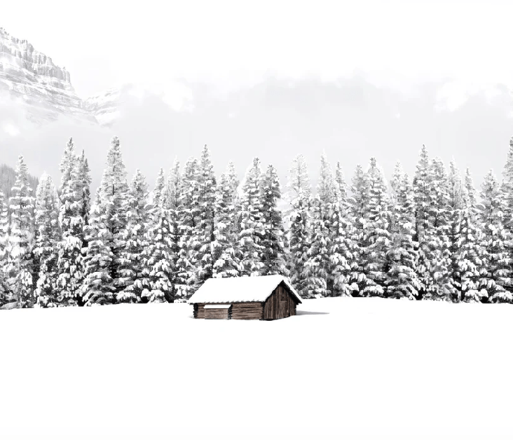 Panoramic mountain chalet wallpaper