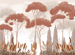 Papier peint cyprès pins et herbes de la pampa terracotta - Muralconcept