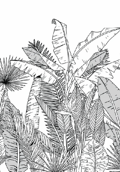 Black and white botanic leaf panoramic wallpaper