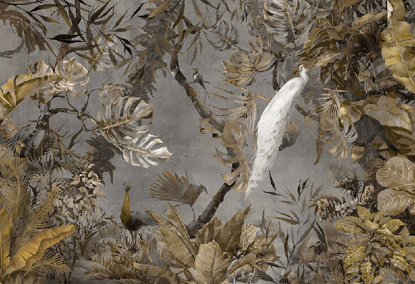 Imperial white peacock panoramic wallpaper