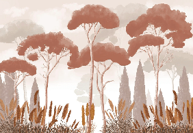 Terracotta cypress pine and pampas grass wallpaper