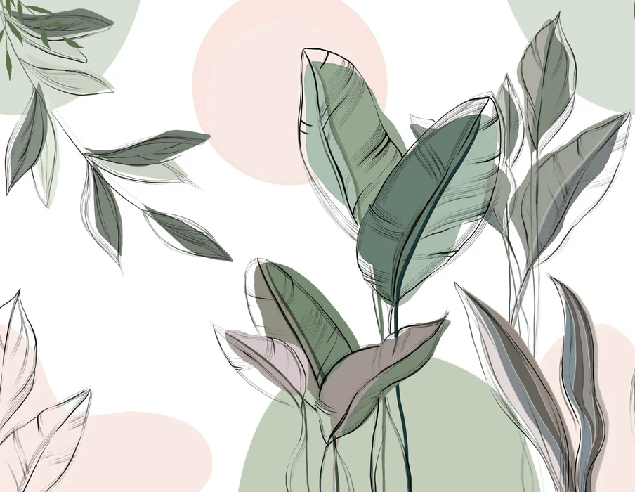 Papier peint panoramique végétal graphique vert, XXL, tendance