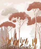 Papier peint cyprès pins et herbes de la pampa terracotta