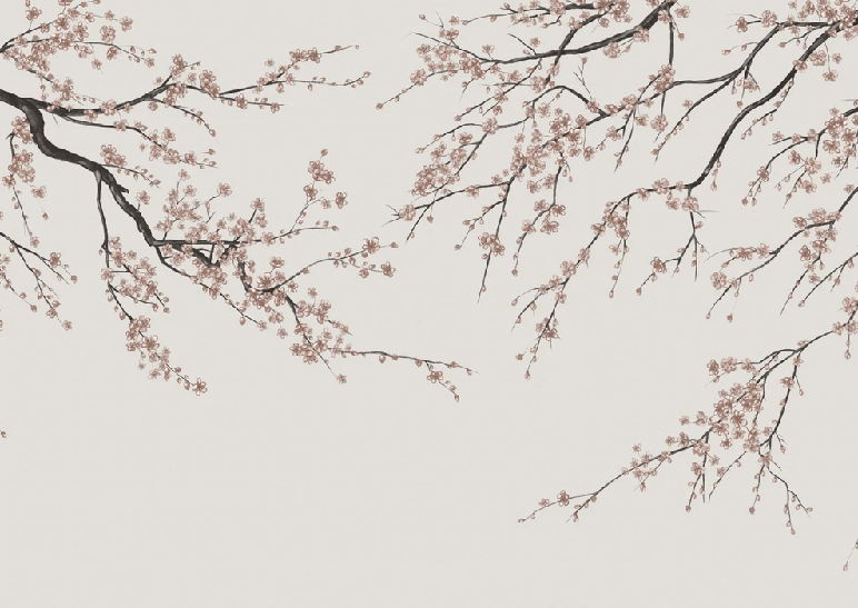 Sakura beige panoramic wallpaper