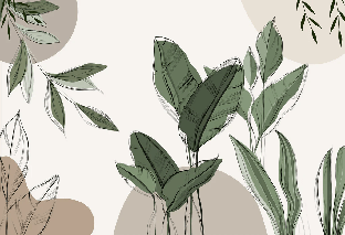 Graphic plant panorama wallpaper taupe
