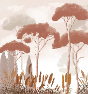 Papier peint cyprès pins et herbes de la pampa terracotta - Muralconcept