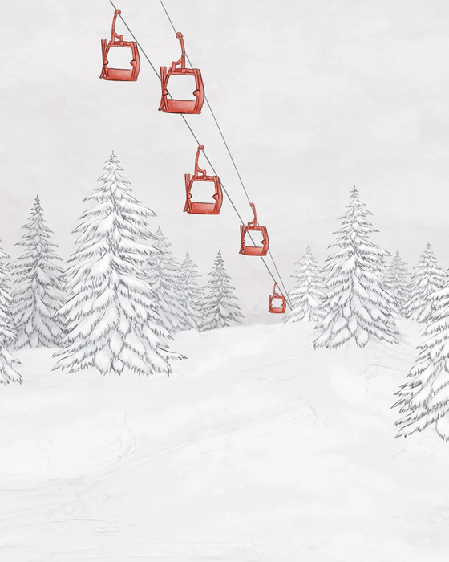 Papier peint montagne télécabine rouge - Muralconcept