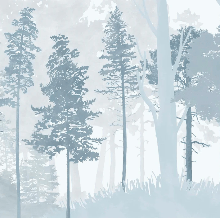 Scandinavian blue forest panoramic wallpaper