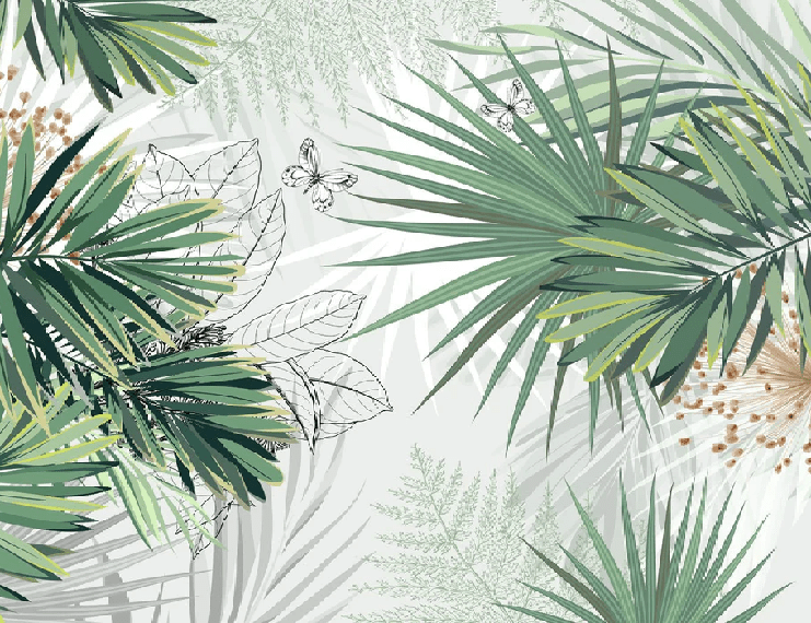 Nature green palm bathroom wallpaper